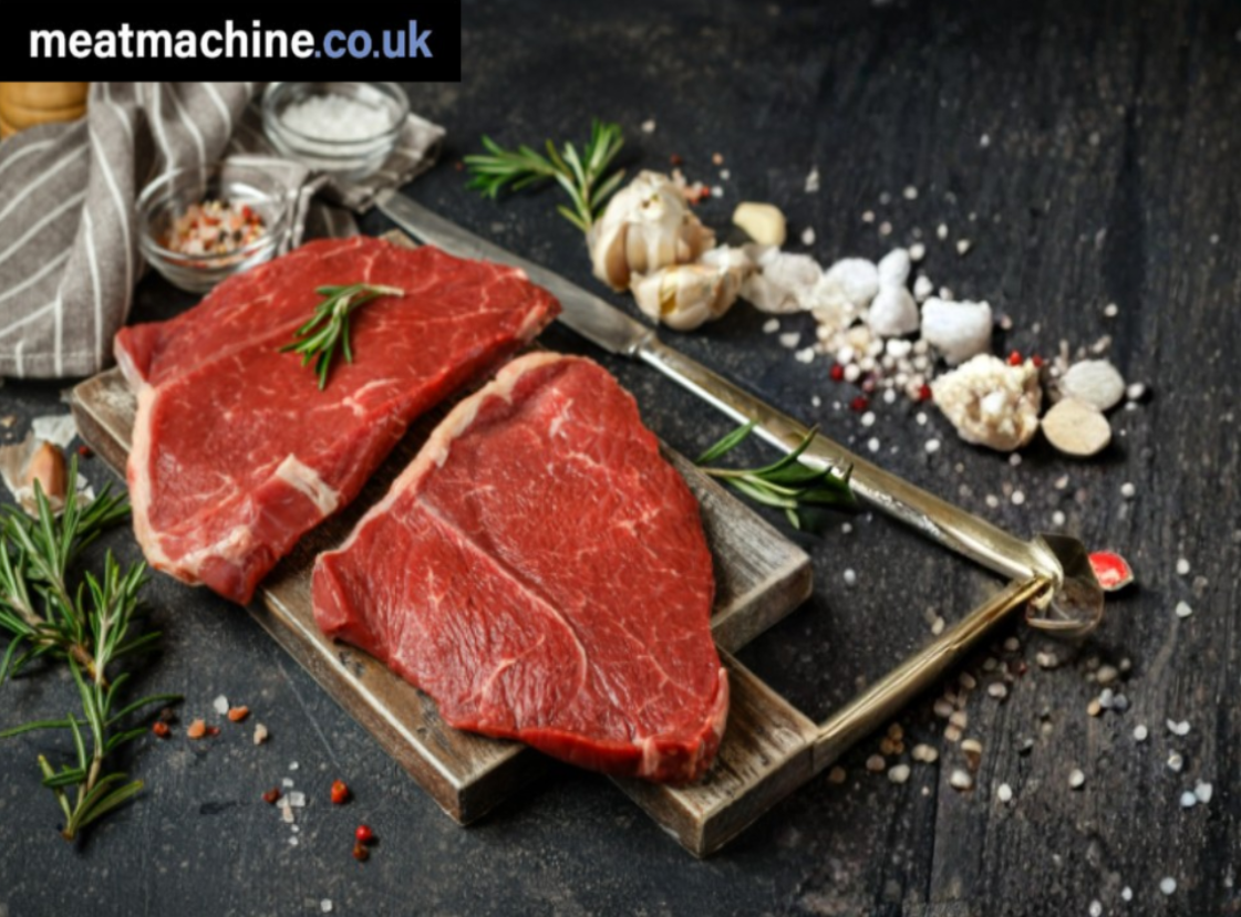 Premium British rump steak with natural marbling, ideal for frying or grilling
