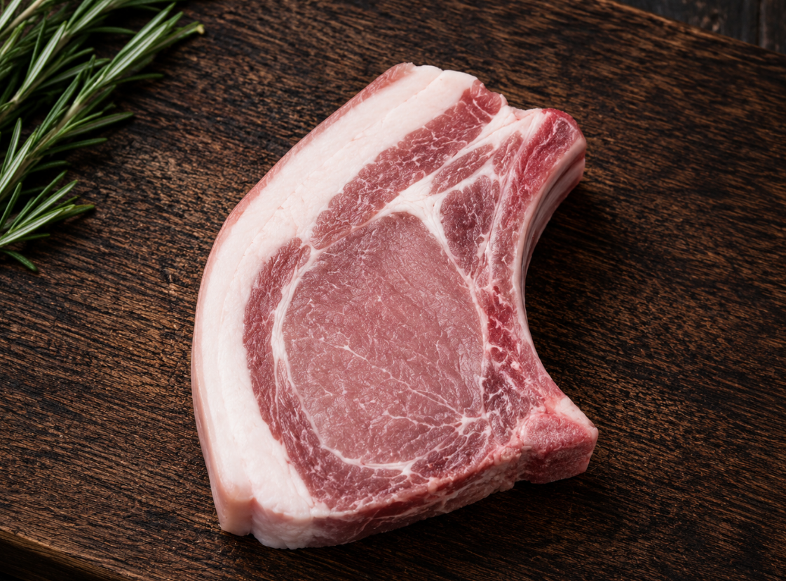 Fresh bone-in pork chops – juicy British butcher cut ideal for grilling or frying