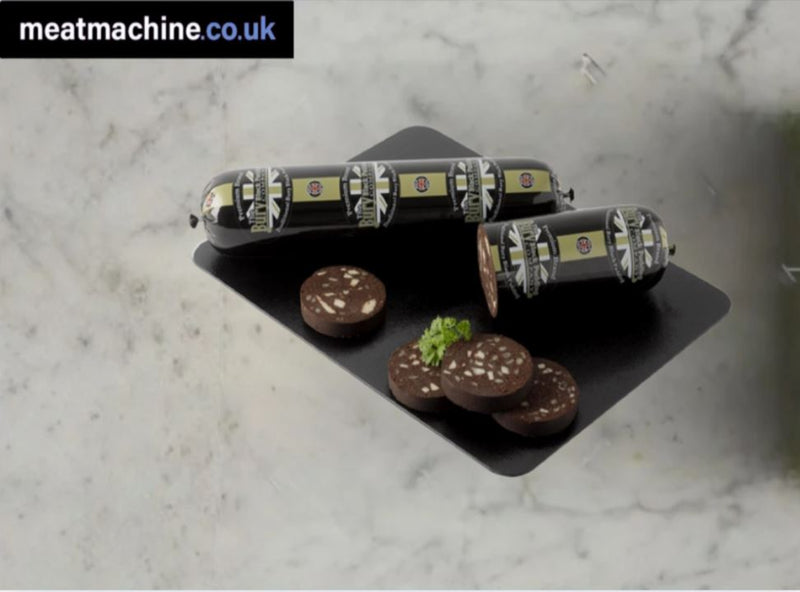 Traditional black pudding – premium British breakfast sausage slices for frying