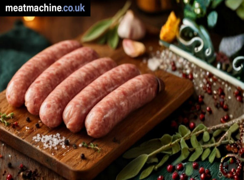Traditional Cumberland pork sausages in tray from Bristol butcher. Pack of 18 traditional Cumberland sausages
