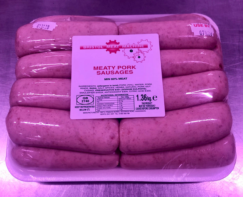 Bristol Meat Machine Highly Meaty Pork Sausages.
