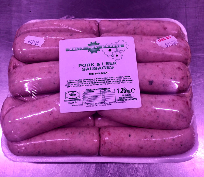 British Pork & Leek Sausages Meat Delivery Service